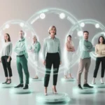 A futuristic looking workplace team