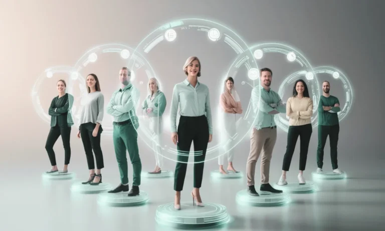 A futuristic looking workplace team