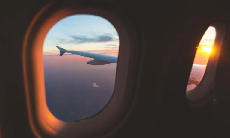 View of a sunset from a plane window