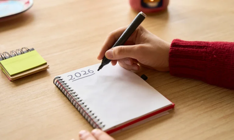 A person writing into a journal for 2026