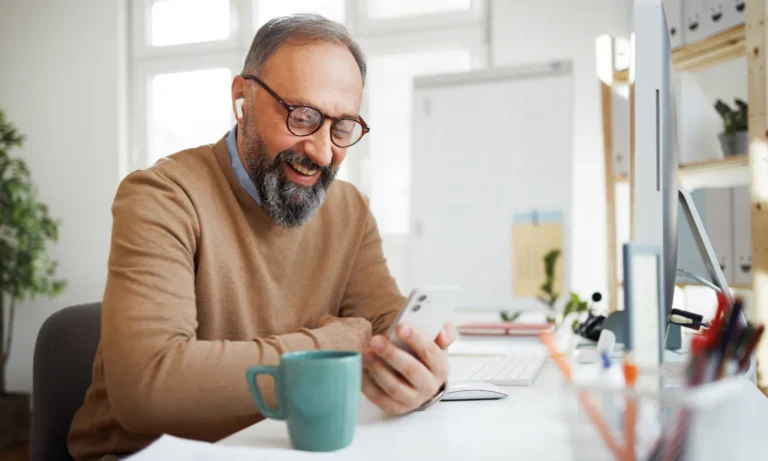 A man working remotely from home