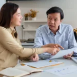 A woman and a man meeting in an office setting